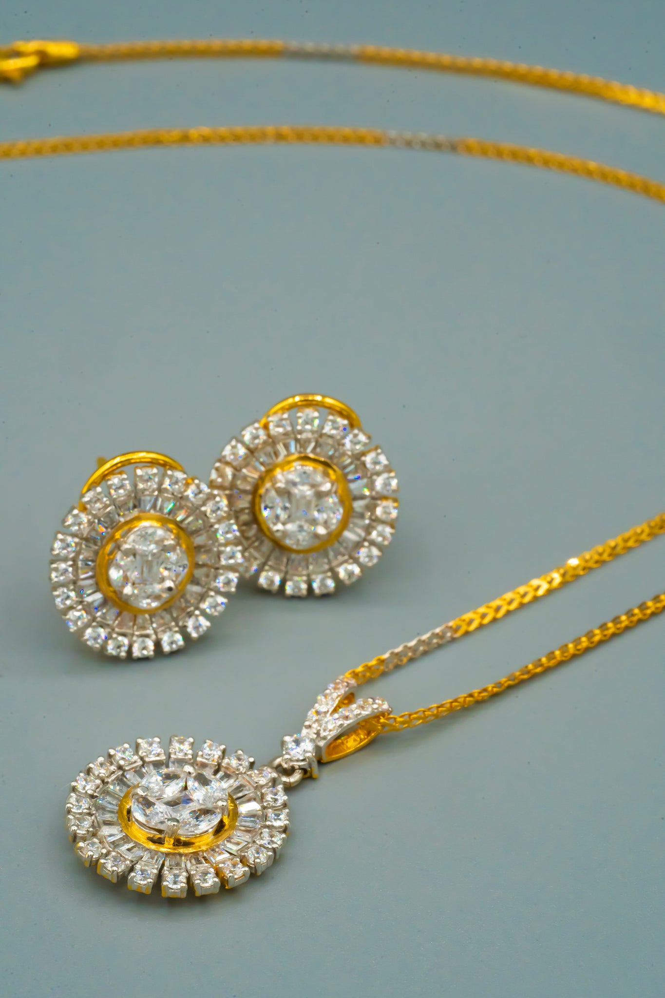 Radiant Halo Diamond Necklace and Earring Set