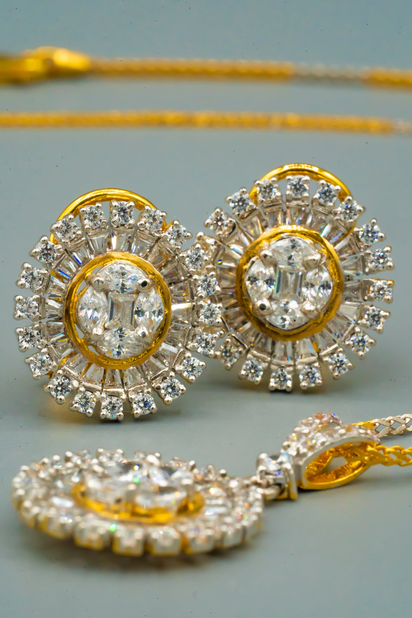 Radiant Halo Diamond Necklace and Earring Set