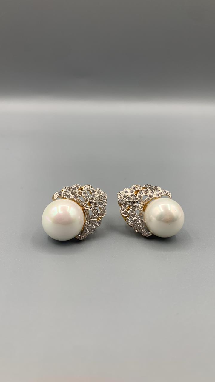 Golden Pearl Elegance Stud Earrings