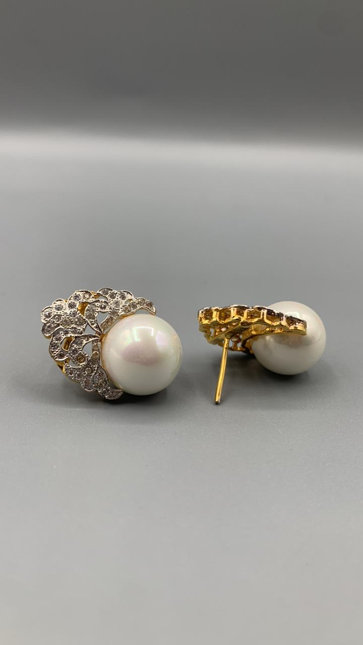 Golden Pearl Elegance Stud Earrings